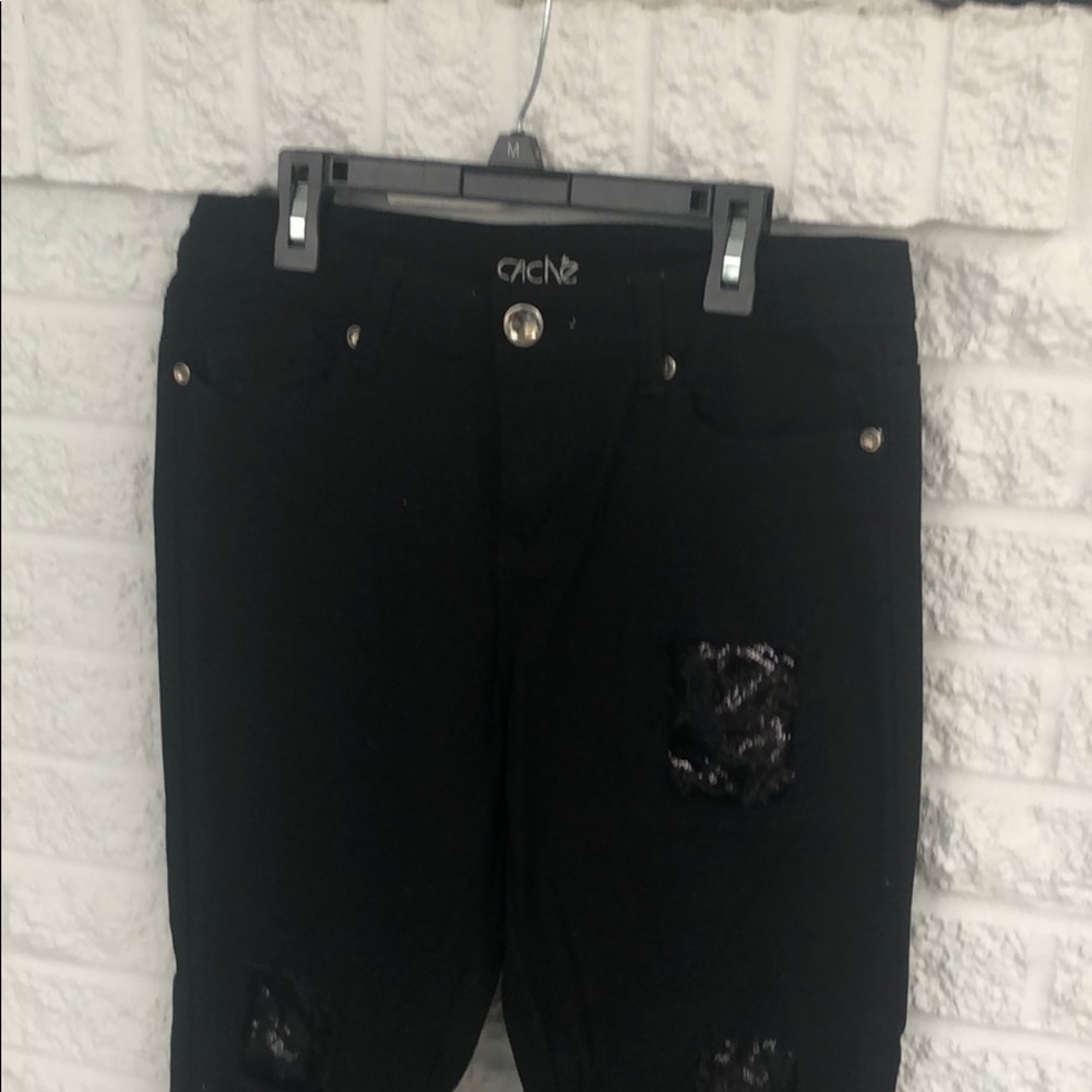 Black distressed with sequins skinny jeans